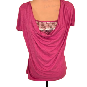 Venus pink cowl neck top with silver sequin insert size small